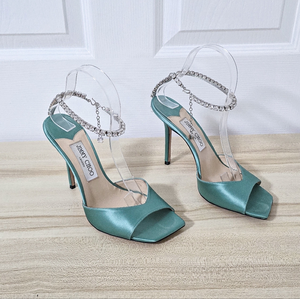 Jimmy Choo Saeda 100 Satin Crystal Embellished Sandals Size 39/9 - Picture 12 of 16